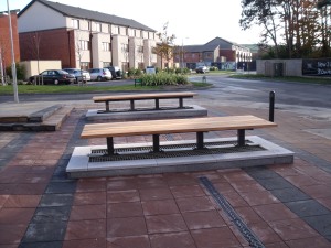 Vents for underground car park and benches constructed by Gabbett Industries.